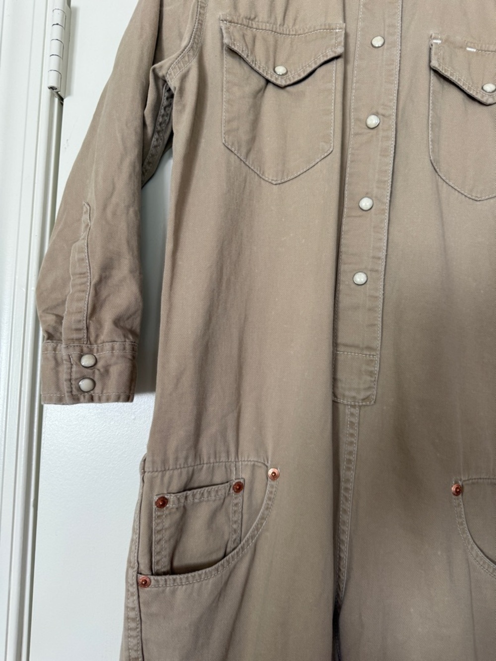 Denimst Cowboy Jumpsuit XS 100% cotton Workwear-Style Tan Utility Jumpsuit mexic - Picture 14 of 16